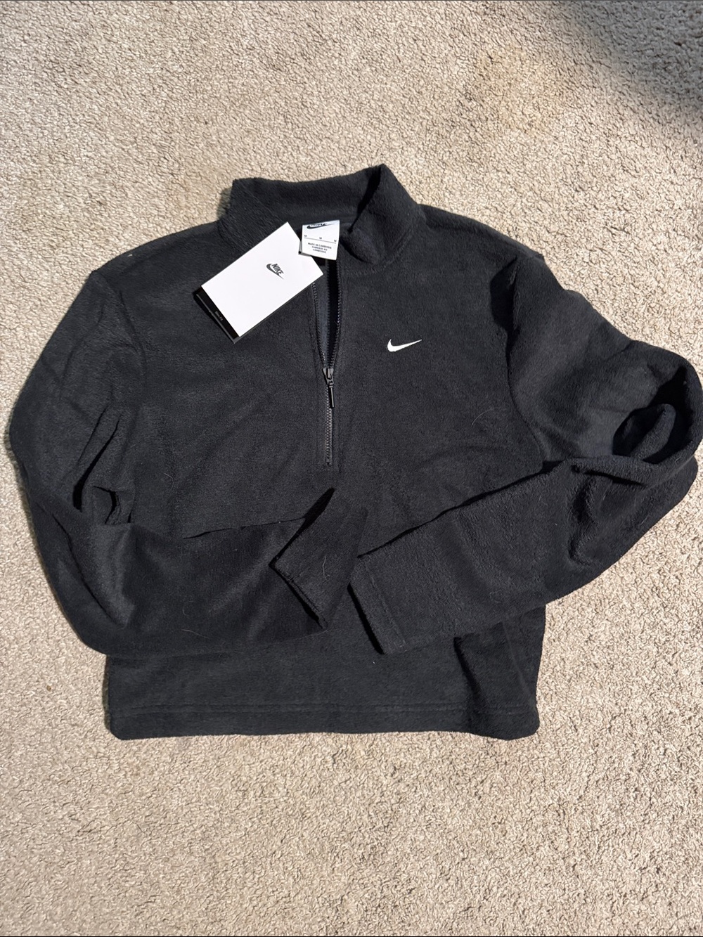 Nike Black Half-Zip Fleece Pullover with White Swoosh
